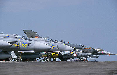 Multi-national fighter line - you can almost feel the steam from the catapault