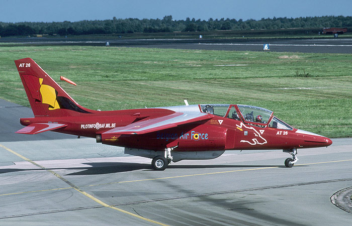 Belgian Air Force display Alpha Jets have a history of  jazzy schemes- this years’ AT26 is no exception.The display made even more pleasing this year by the use of smoke, produced from dye in the converted belly gun pod a la Patrouille de France.