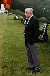 Bud Anderson, Ace Mustang pilot of WWII, stands next to 'Old Crow' from the SHF. 'Old Crow' was Bud's personal plane in the 363 FS.