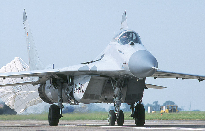 Outgunned by Gyula Vari in the Hungarian MiG was this unfortunate German pilot who got a 'red card' on Sunday for a rather low loop exit