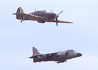 Hurricane and Sea Harrier formation - ironically only the Hurricane will still be flying in three years' time